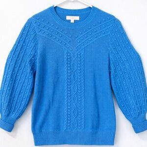 LOFT Bright Blue Cable & Bobble Crewneck Sweater